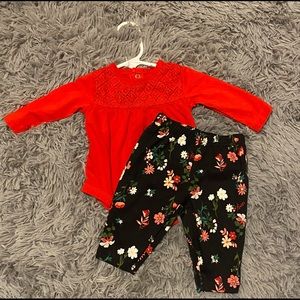 3 month Red Floral Girl Outfit